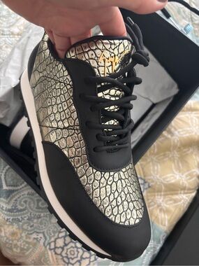 Giuseppe Zanotti Metallic Croc-Embossed Black & Gold Casual Sneakers